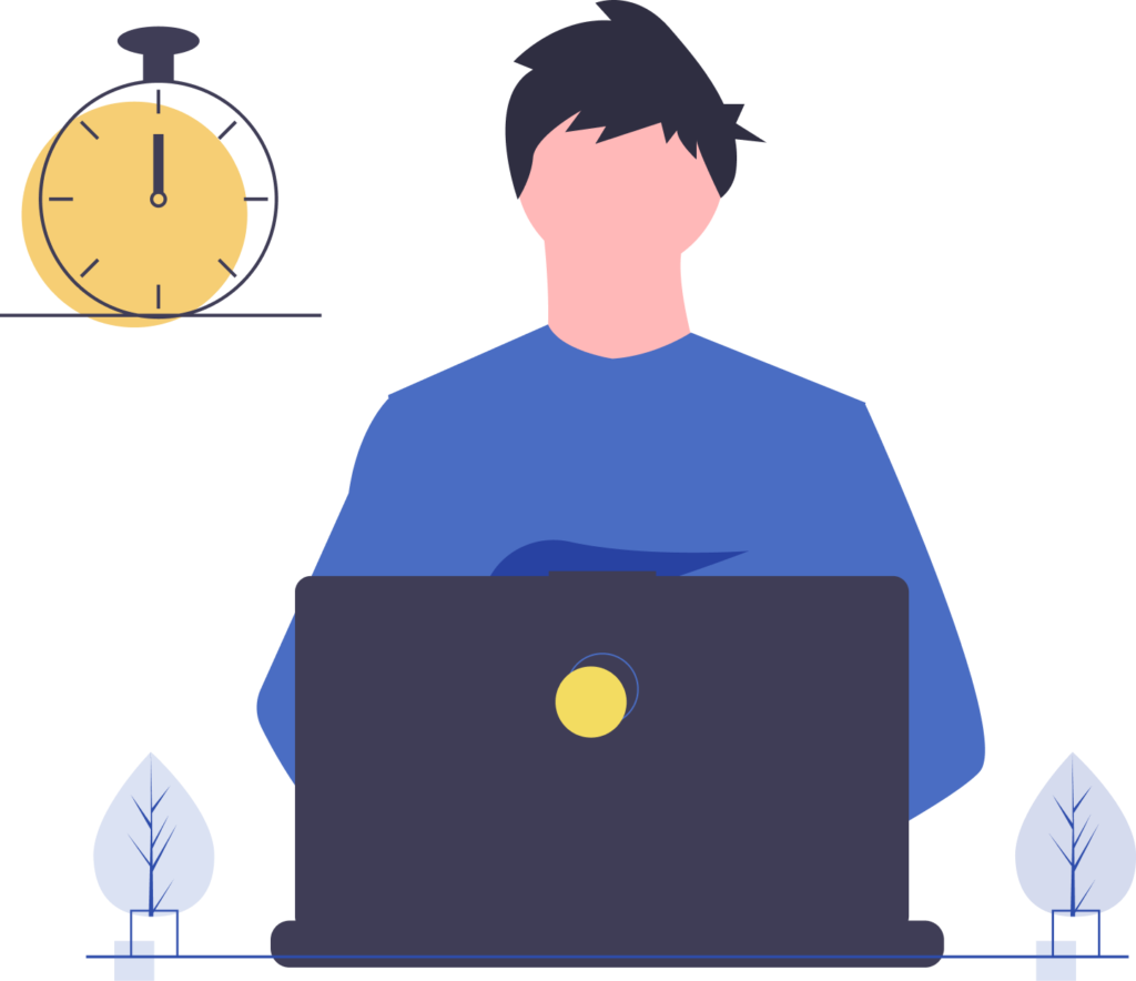 Illustration représentant un individu travaillant devant son ordinateur avec une horloge symbolisant le temps qui s'écoule